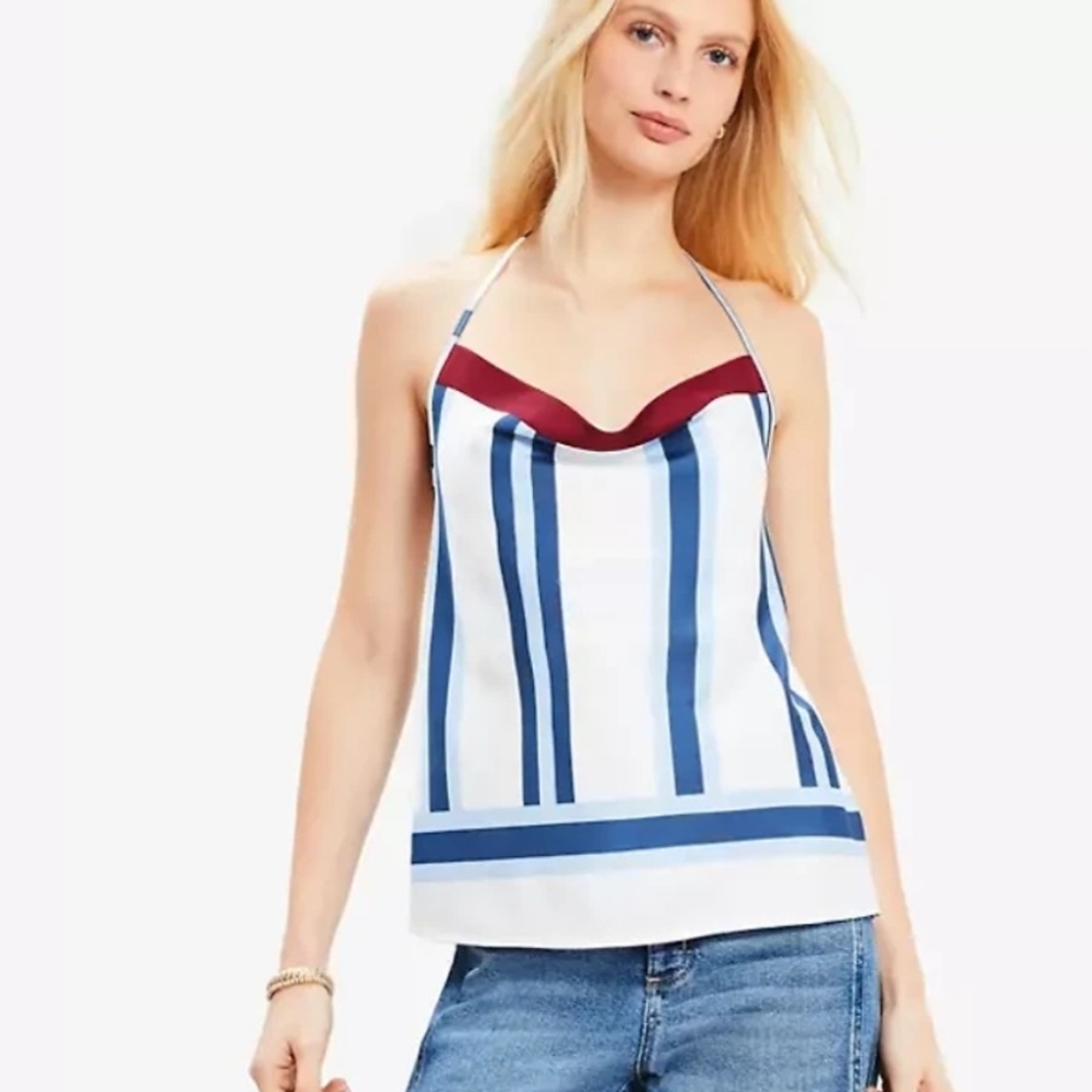 LOFT Blue and White Camisole with Red Accent